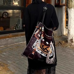 双面涂鸦印花托特包2025新款时尚百搭油画丝巾包大容量单肩腋下包