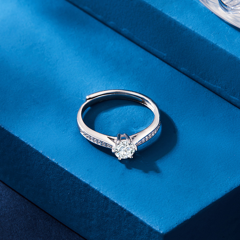 D-color moissanite anillo de diamantes 1 quilates anillo de Plata de Ley 925 pareja clásico anillo de seis garras propuesta de boda para novia