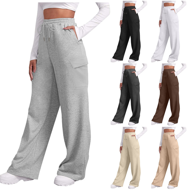 Women's High Waist Workwear Sports Pants Wide Leg Loose Jogging Straight Pants Multi-Pocket European and American Amazon Casual