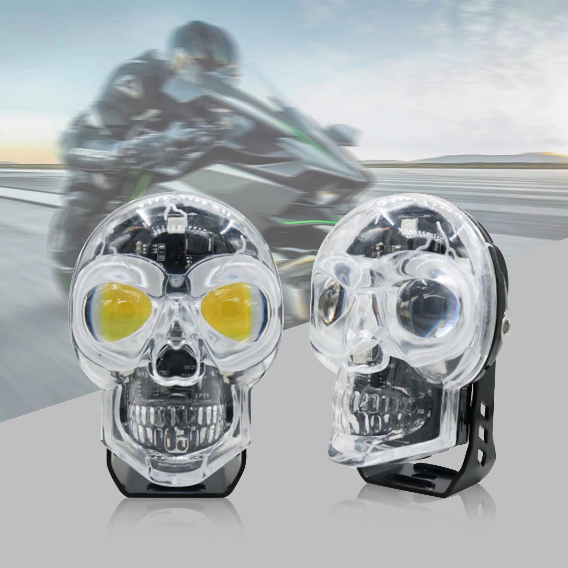 Cross-Border Supply of Led Skull Colorful External Spotlights Electric Motorcycle Modified Car Lights Wide Voltage Two-Color Flash