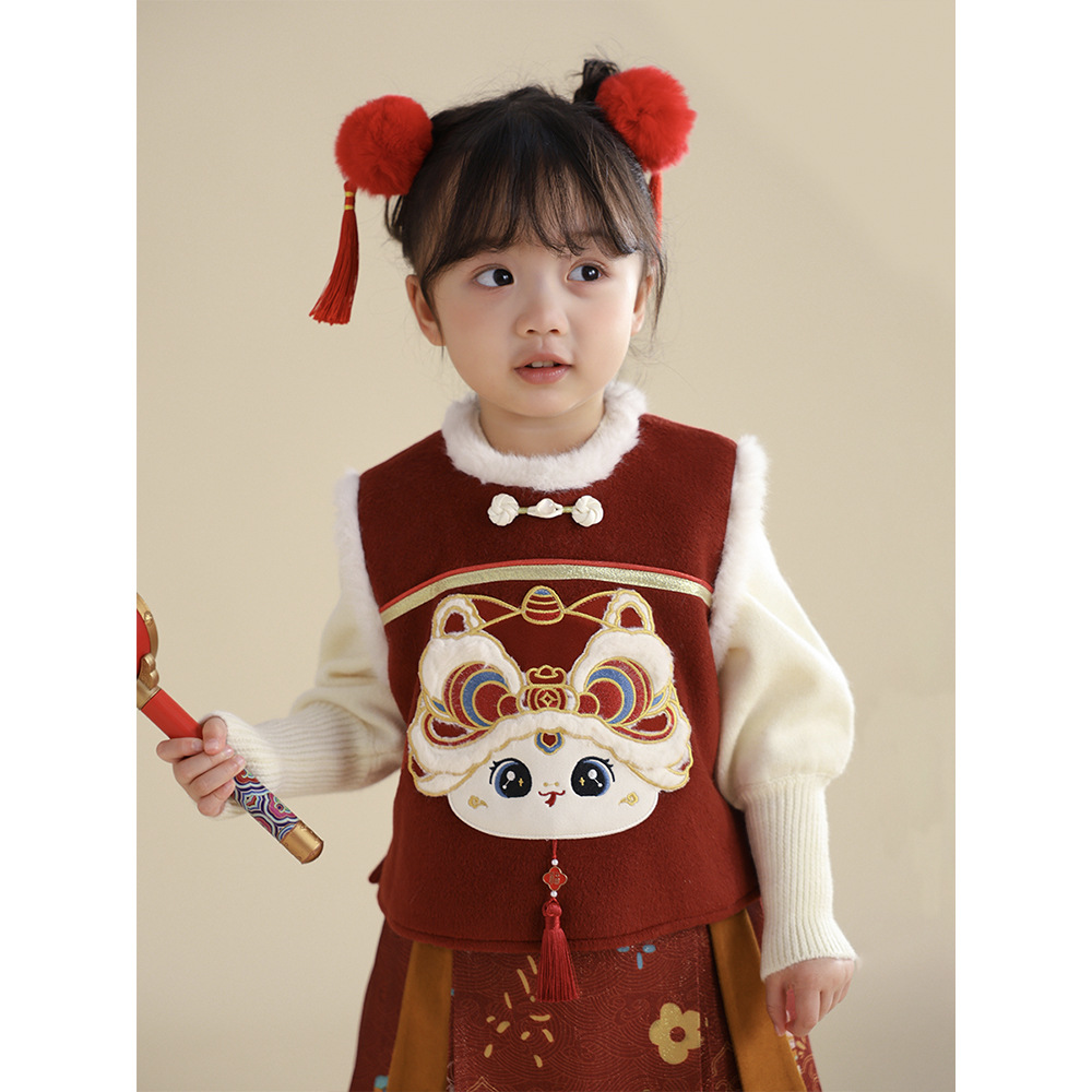 한푸아 소녀 2024 년 새 어린이 궈펑 말 얼굴 원피스 신년 옷 축제 신년 옷  당나라 세트 신년 옷 겨울