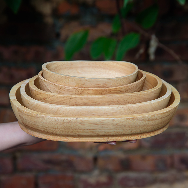 橡胶木船型木碗 创意木质沙拉碗大小号果盘小食盘寿司盘 可logo