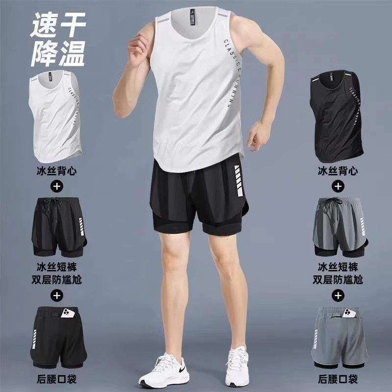 Men's sports suit, summer tank top, track and field marathon shorts, basketball training quick-dry running gear, fitness clothing Men's sports suit, summer tank top, track and field marathon shorts, basketball training quick-dry running gear, fitness clothing