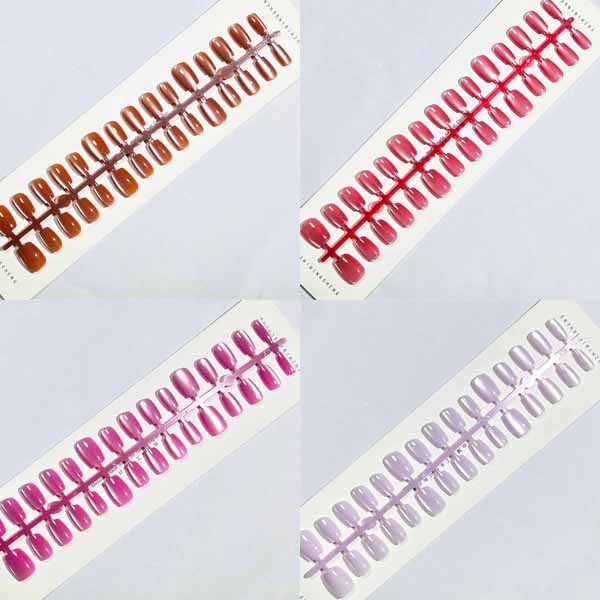 Solid Color Cat Eye Combination Wearable Nails, Whitening and High-End Solid Color Manicure Nails, Removable Long Almonds (30 Pieces)