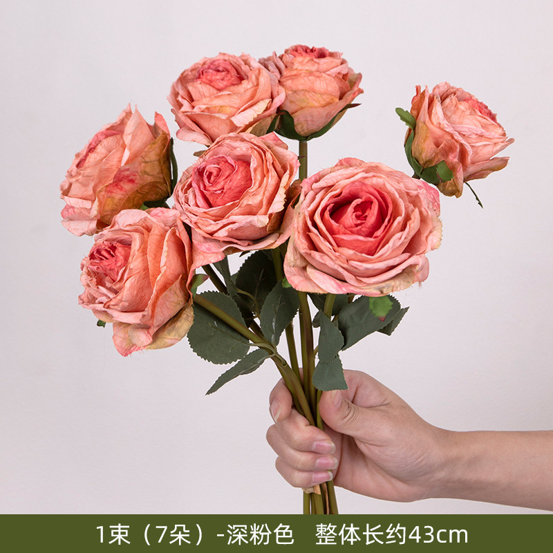 Rosas de seda de imitación de flores de lichia rosa mano ramo de flores decoración interior europea flores falsas