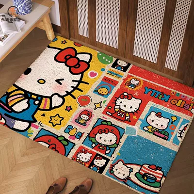 HelloKitty entrance door mat, dirt-scraping silk loop doormat, dirt-resistant, easy to clean, non-slip foot mat (Avtomobil döşəmə paspasları) - festive-and-cool-kt-cat-4060cm-silk-loop