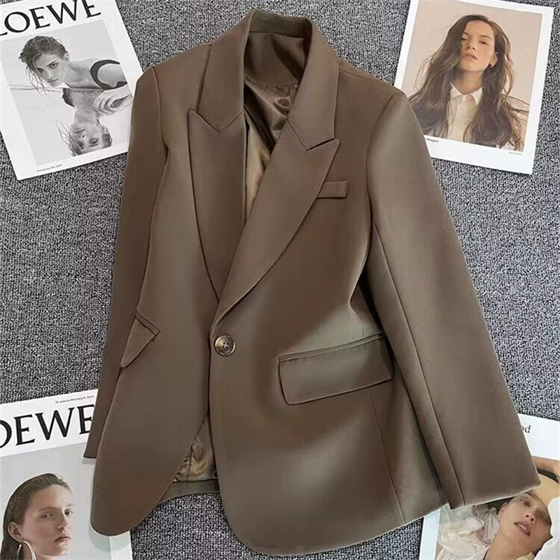 Коричневый блейзер женский, весна-осень 2021, новый стиль, небольшой модный и универсальный костюм на одной пуговице