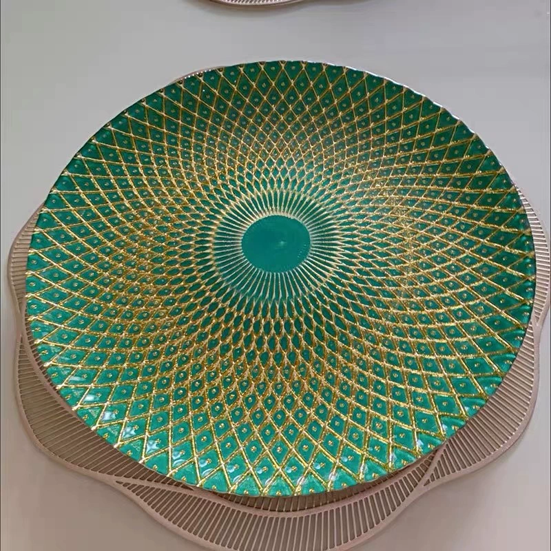 Internet celebrity European -style home glass peacock green pineapple water fruit plate living room candy plate large size round flat plate wholesale