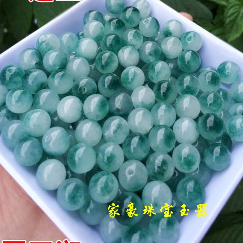 翡翠a级飘花散珠diy配件石英岩玉飘兰花玉珠13mm男女款手链项链珠