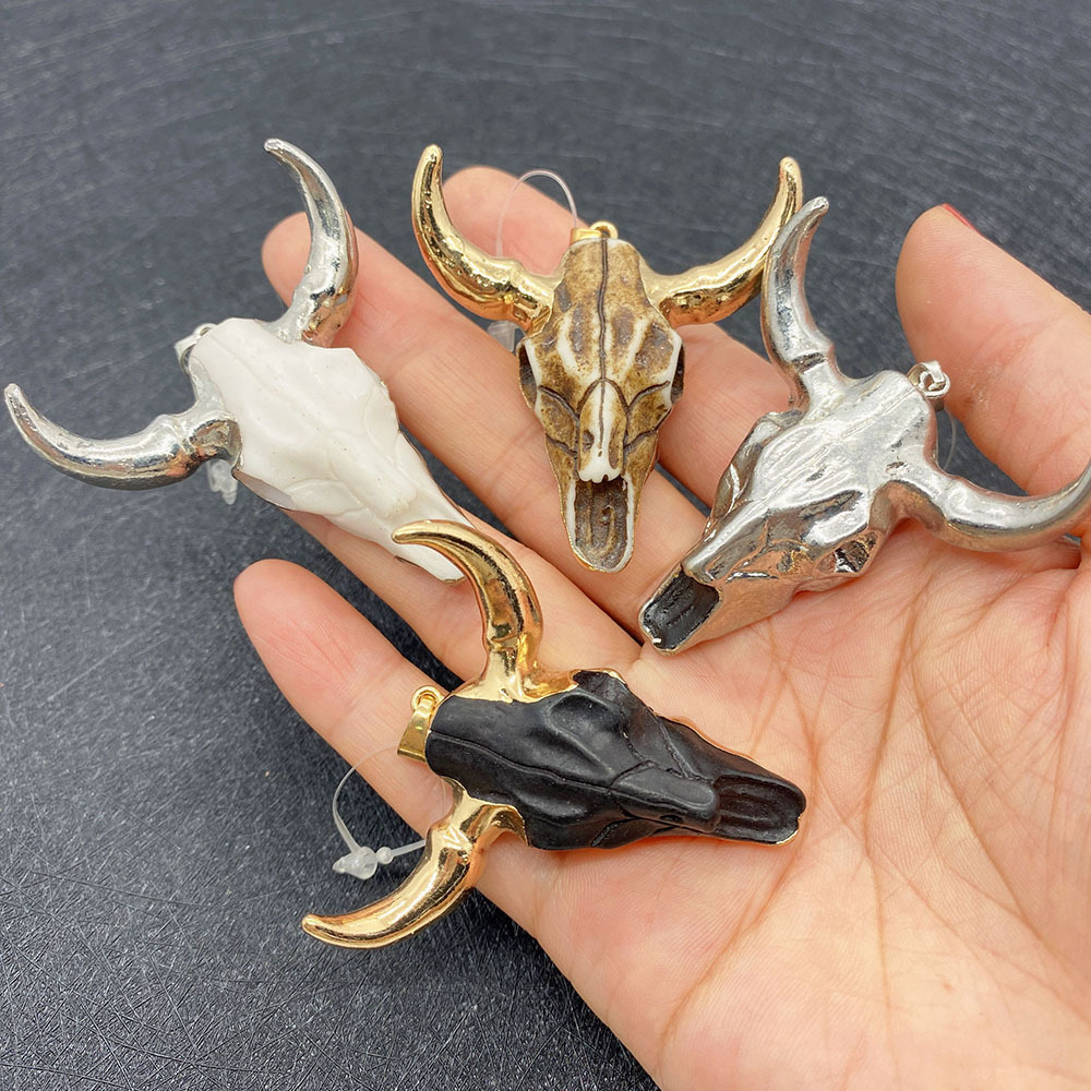Acrylic, Natural Stone Inlay Material 1 Piece Acrylic Natural Stone Acrylic Natural Stone Cattle Pendant DIY Jewelry Accessories Charms