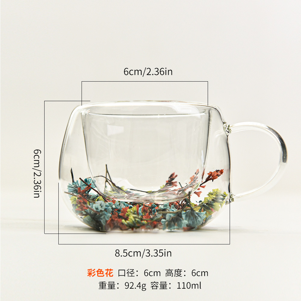 Taza de doble capa de alto borosilicato Taza de flor inmortal Taza de café de alto valor facial Taza de desayuno Taza de leche Taza de ceremonia de té Taza divisora de té