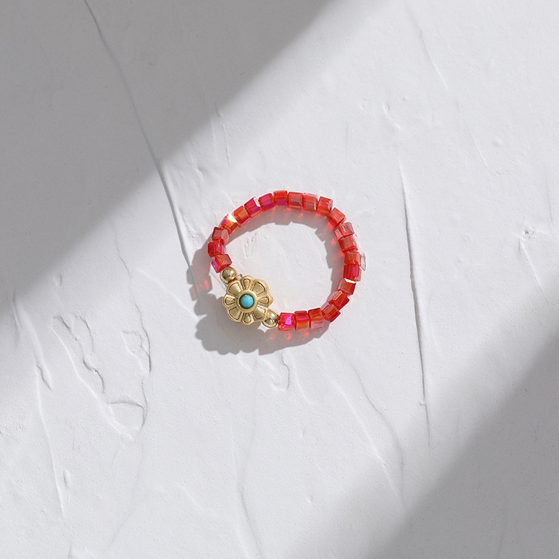 Fashion Heart Shape Copper Beaded Plating Inlay Turquoise Rings 1 Piece