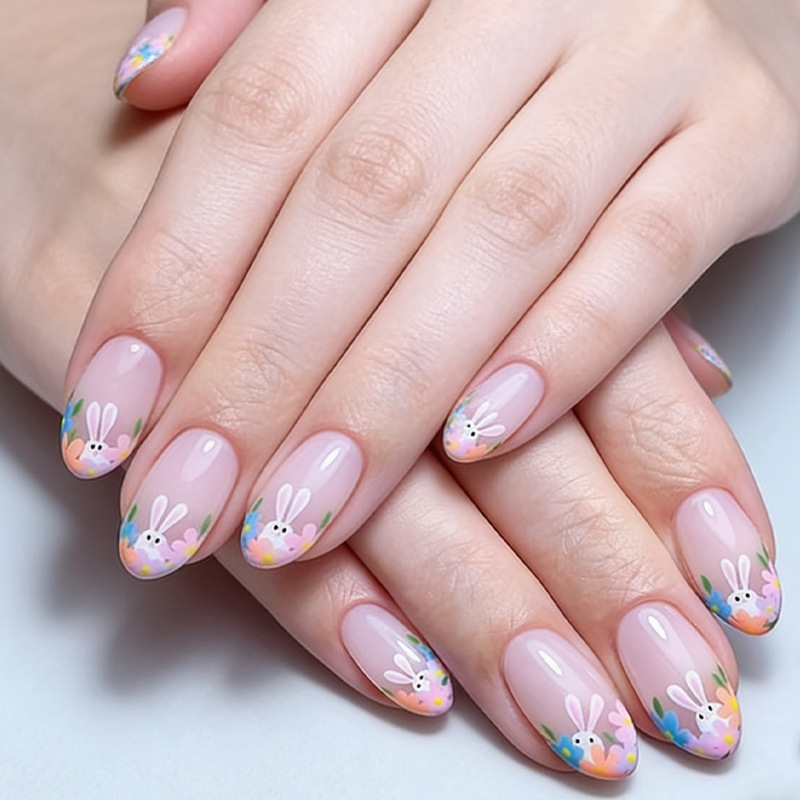 Easter New Round-Head Nail Art Glossy Cartoon Cute Rabbit Flower 24-Piece Removable Fake Nails Wholesale Easter New Round-Head Nail Art Glossy Cartoon Cute Rabbit Flower 24-Piece Removable Fake Nails Wholesale