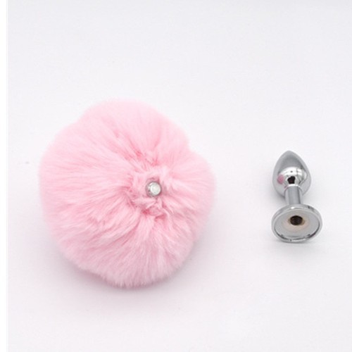 Wearing a rabbit tail anus removable metal anal plug that does not hurt when opening the anus, alternative SM adult sex toy supplies