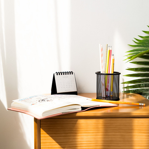 Deli Stationery 9172 Round Pen Holder Metal Wire Pattern Pen Storage Supplies Simple Fashion Grid Office Pen Holder