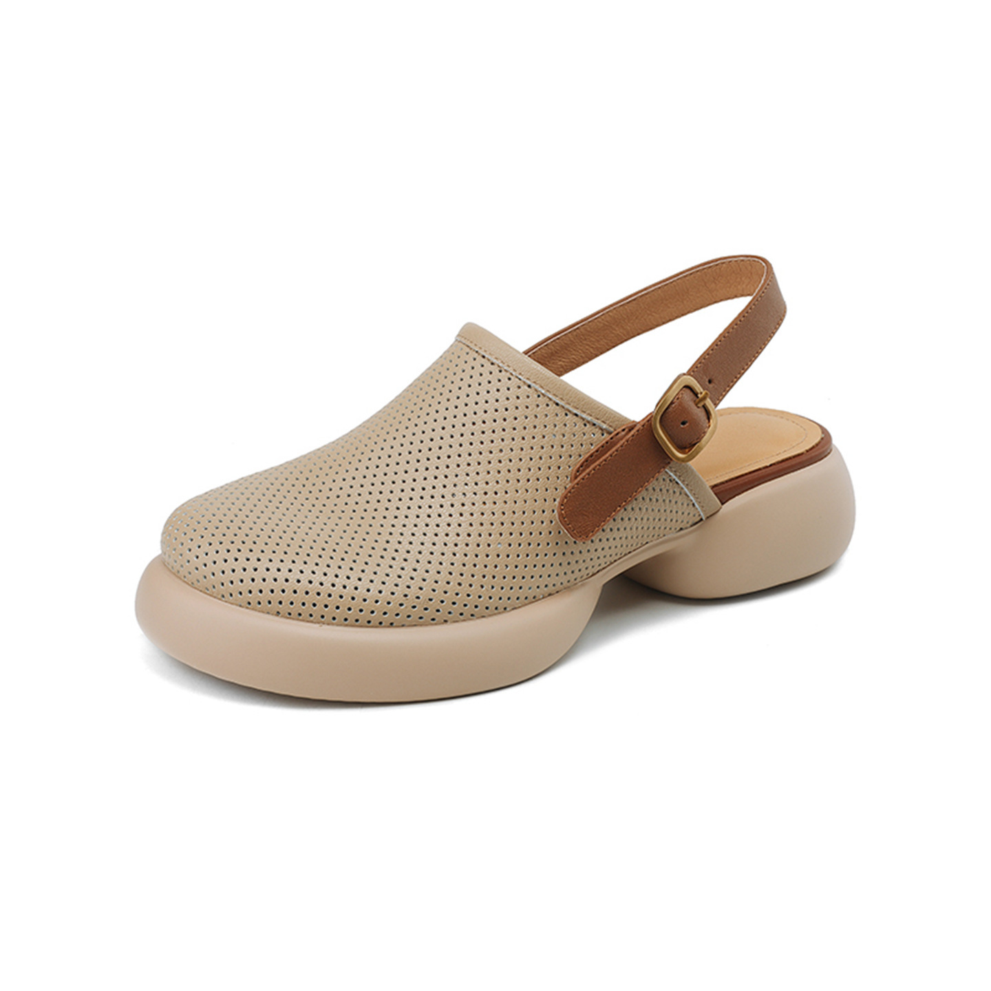 Sandal nữ đế dày mũi kín quai chữ V buộc dây phong cách thể thao — màu trắng ngà