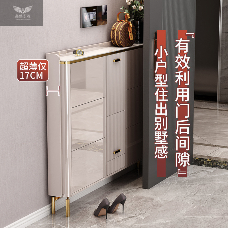 Gabinete de zapatos de plegado ligero de lujo italiano 17cm con taburetes plegables se puede sentar en un armario de almacenamiento contra la pared
