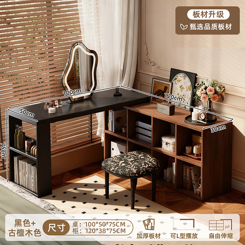Escritorio de estilo medieval, escritorio de computadora retro semi-cercado, dormitorio de niñas, esquina, tocador, armario de almacenamiento, mesa integrada