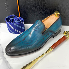 Italian style hand-painted letters men's shoes genuine leather formal shoes men's loafers slip-on business casual shoes