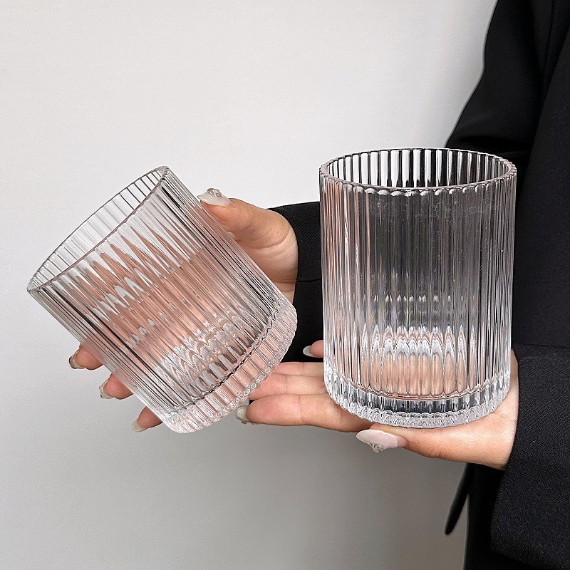 Ins縦縞グラス大衆デザインコーヒーカップジュースカップ冷たいカップ家庭用飲料カップミルクカップ|undefined