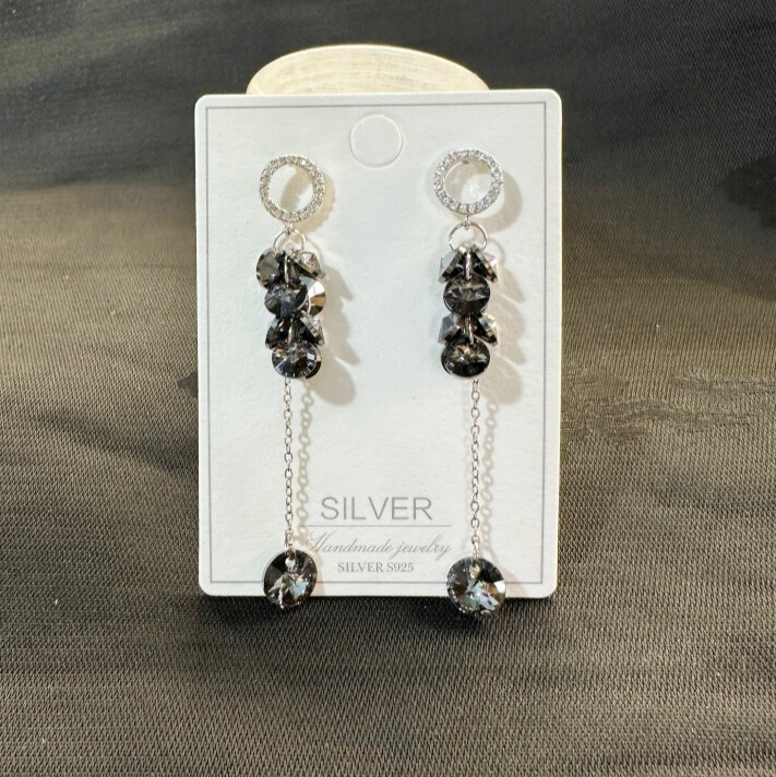 Cross-Border Light Luxury Black Earrings with Diamond-Encrusted Wheat Ear Tassels, Austrian Crystal Long Earrings with 925 Silver Pins Cross-Border Light Luxury Black Earrings with Diamond-Encrusted Wheat Ear Tassels, Austrian Crystal Long Earrings with 925 Silver Pins