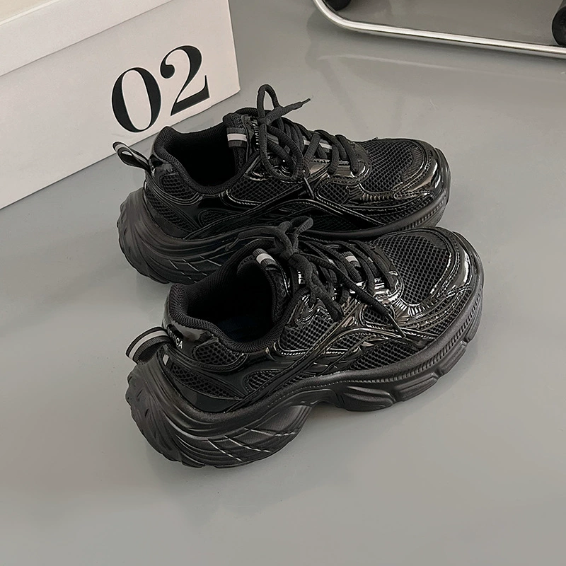 Кроссовки‑платформа «dad shoe», утолщённая подошва, серебристые или чёрные, размеры 36–44