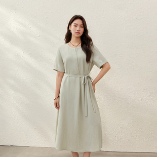 [Fashionable Elegant Lace-Up Waist Slimming Look Round Neck Dress] Xianlixiu Plus Size Women's Fat mm Summer New Style