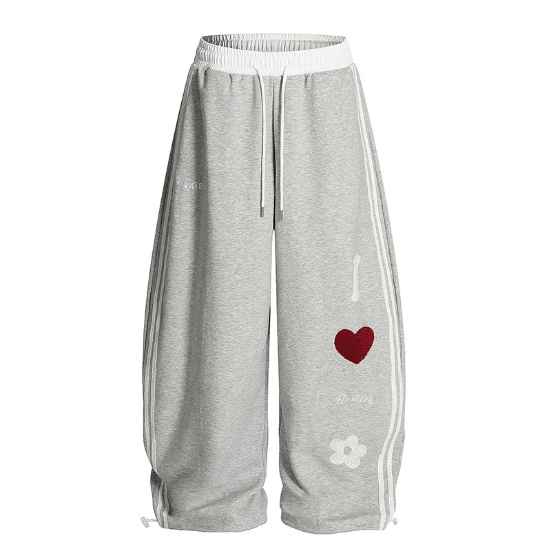 American-Style Heart Letter Flocking Wide-Leg Pants Unisex Loose Drape Jazz Dance Sweatpants Loose Slimming Casual Long Pants