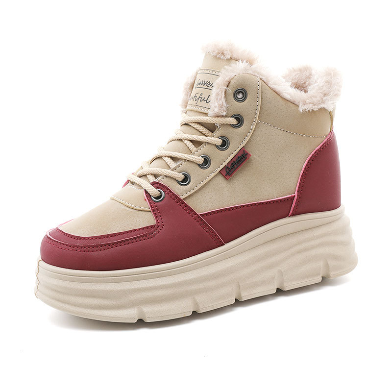 W3679 New New Autumn Winter Casual Height Increasing Sneakers High Top Fleece Lined Warm Thick Sole Student Women's_voghion.com