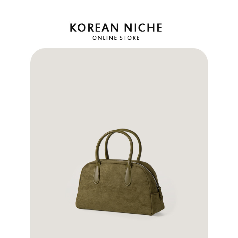 Autumn winter new Korean version niche design handbag with versatile texture and delicate touch, suede bowling bag_voghion.com