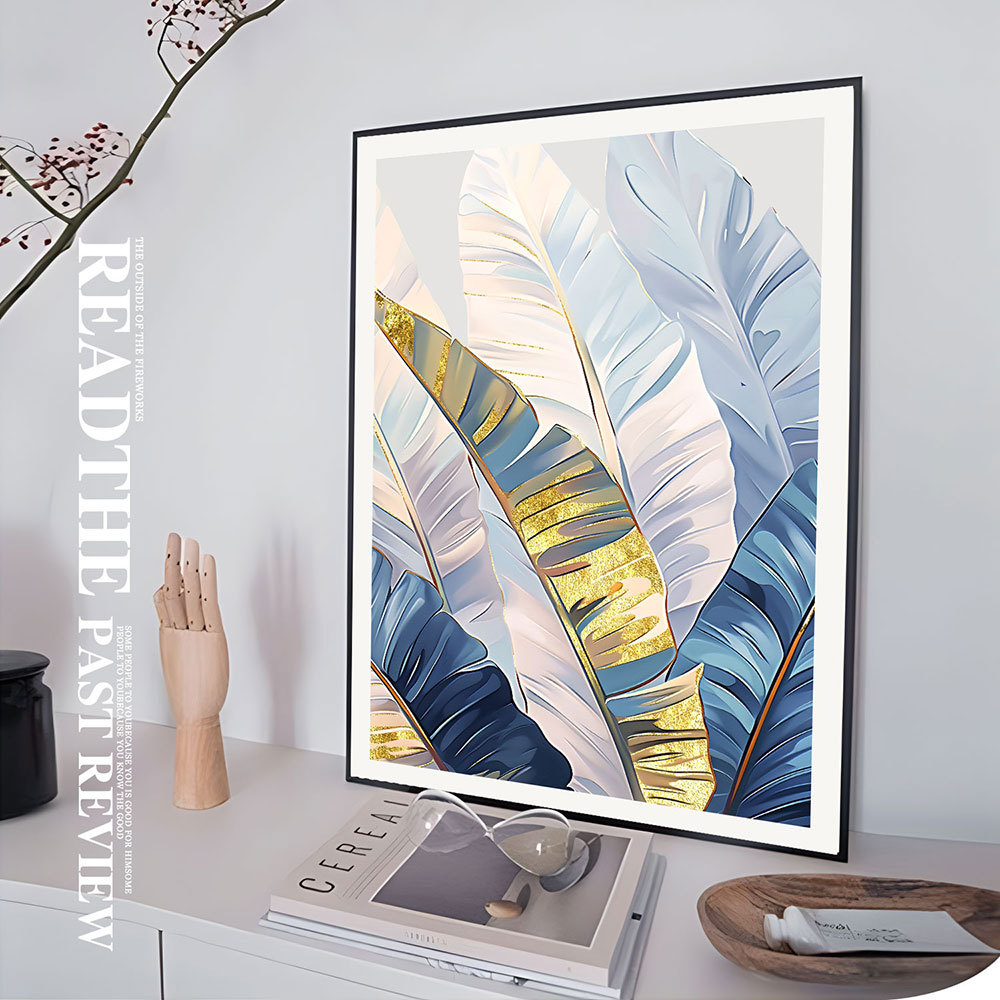 Pintura al óleo de hoja de plátano estilo pasillo pasillo pintura colgante estilo chino-estadounidense pintura decorativa de lujo ligero pintura de hojas hogar original gran negocio