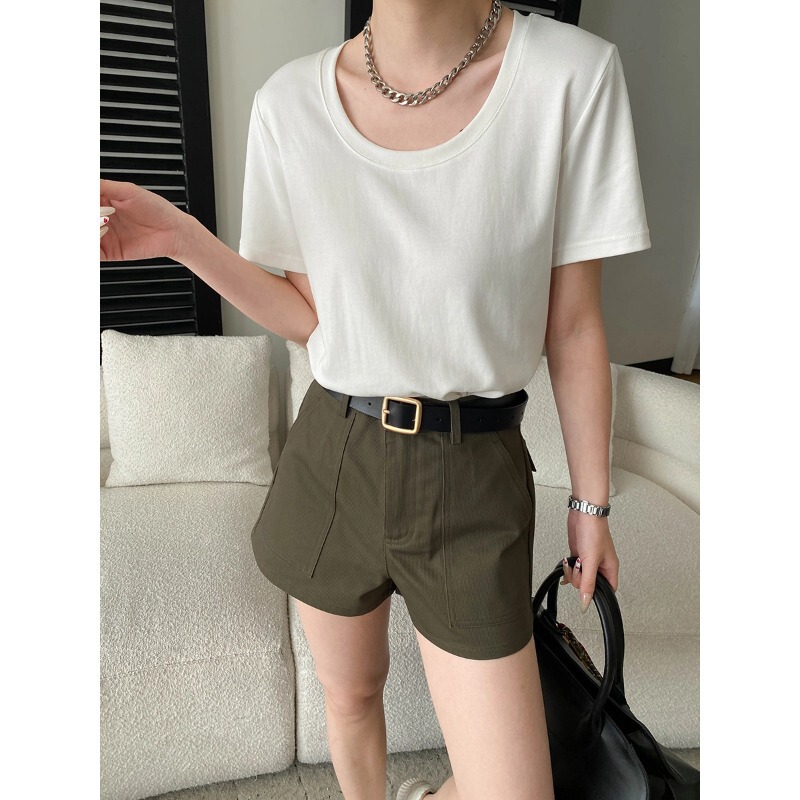 Sinan Practical Wearism Skin-Friendly Modal Cotton Blend Simple Style U-Neck Regular Shoulder Short Sleeve T-Shirt Sn8798 Sinan Practical Wearism Skin-Friendly Modal Cotton Blend Simple Style U-Neck Regular Shoulder Short Sleeve T-Shirt Sn8798
