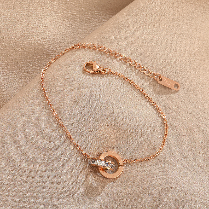 Japanese and Korean Explosions Roman Bracelet Titanium Steel Non-fading Rose Gold Roman Numerals Double Ring Bracelet ins Personalized Bracelet Japanese and Korean Explosions Roman Bracelet Titanium Steel Non-fading Rose Gold Roman Numerals Double Ring Bracelet ins Personalized Bracelet
