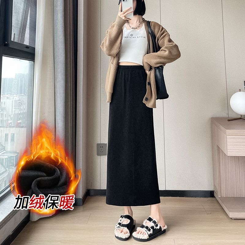 韓国版秋冬ハイウエストがやせています。シェニールはヒップスカートのコーデュロイを包んでいます。|undefined