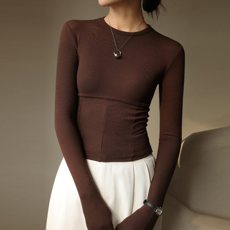 2024 primavera, otoño e invierno negro modal cuello redondo camisa de fondo de las mujeres costura desgaste interior delgado de alta calidad nueva manga larga