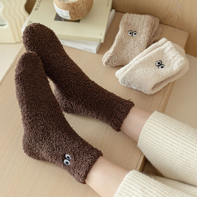 100g Weight Socks Classification Socks Lingerie Type coral fleece Fabric Type A Pair Quantity Home, Sleeping Occasion Eye, Solid Color Pattern Winter Season Women's Gender Cute Style Women's Cute Eye Solid Color Coral Fleece Crew Socks A Pair 14