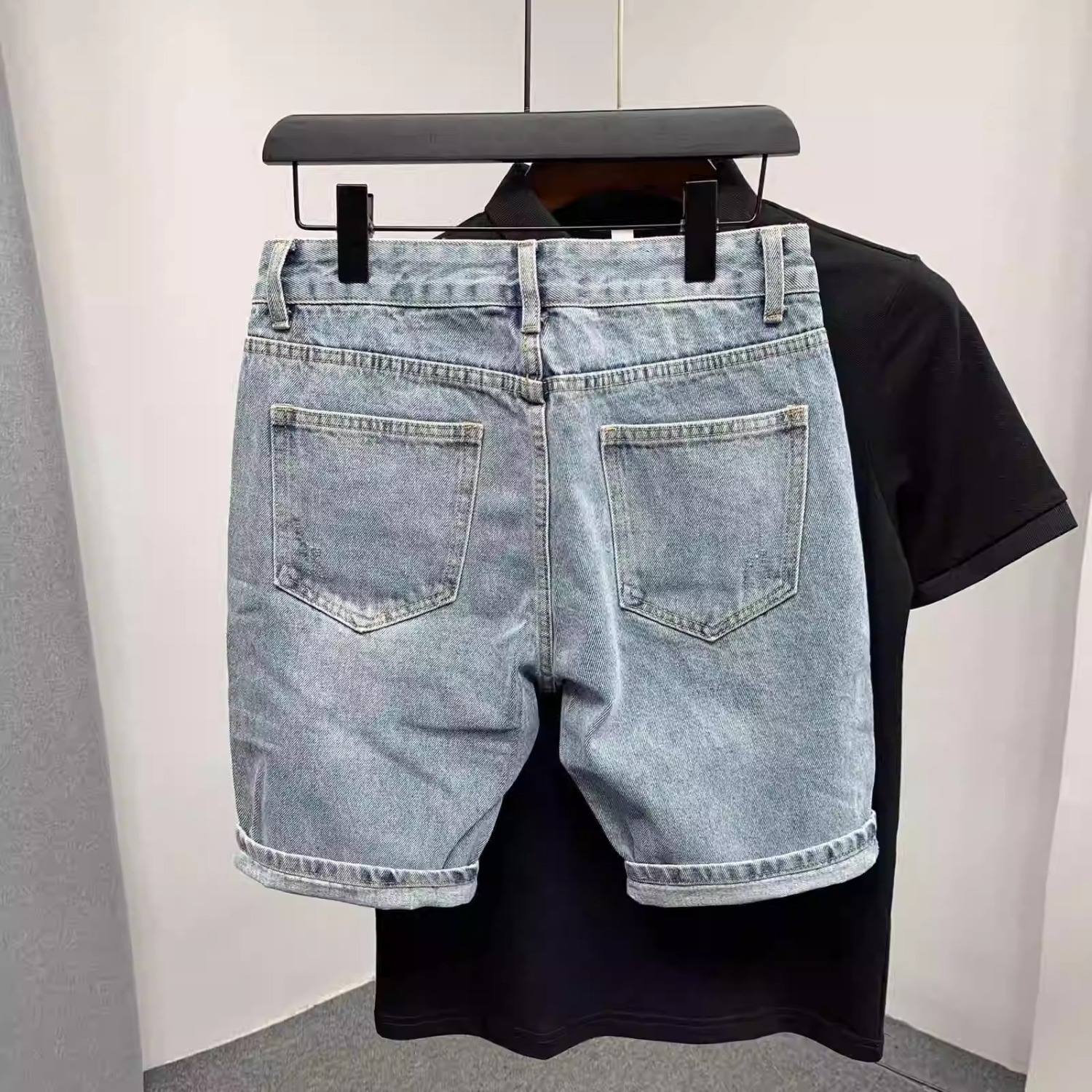 Men's Retro Blue Denim Shorts High End Casual Five Point Pants Summer Trendy Outerwear_mkmklike.com