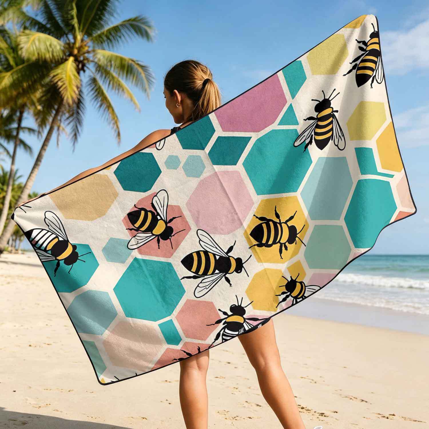 Printed bath towel and car seat cover 2-in-1, ultra-fine fiber outdoor beach and car dual-use universal seat cushion