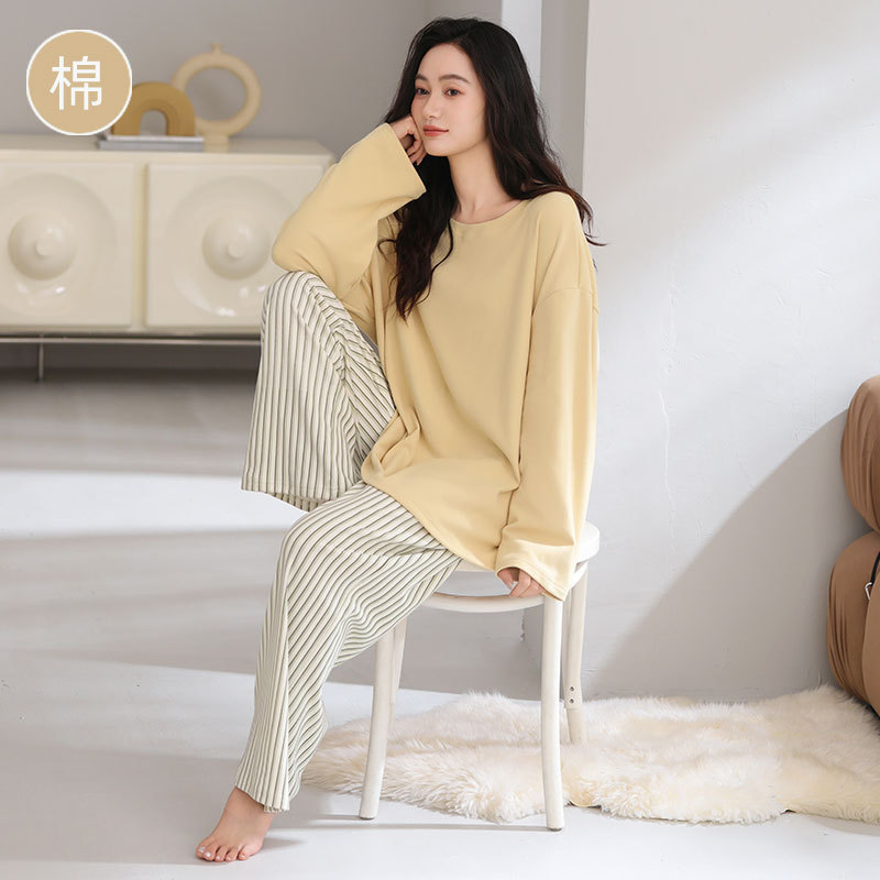 In-Stock Wholesale Women's Pure Cotton Long-Sleeve Pullover Round-Neck Simple Casual Loungewear Set, Suitable for Wearing Outside, Two-Piece Set In-Stock Wholesale Women's Pure Cotton Long-Sleeve Pullover Round-Neck Simple Casual Loungewear Set, Suitable for Wearing Outside, Two-Piece Set