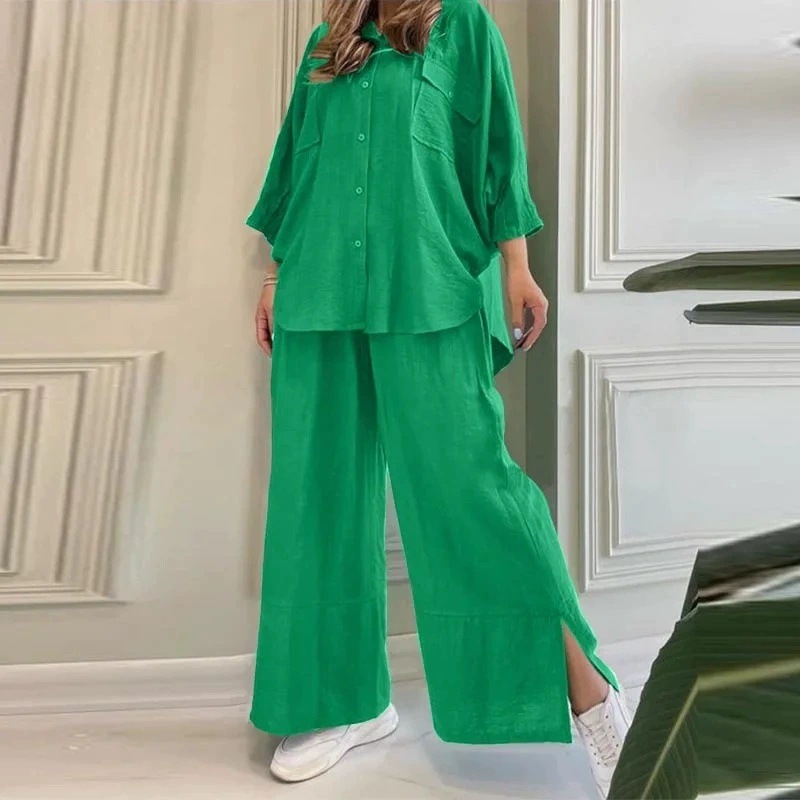 Damen Zweiteiler Set Mit Hemd Und Weiter Hose Im Casual Stil_voghion.com