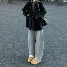 孕妇休闲直筒阔腿运动裤孕妇秋冬加绒卫裤孕妇抽绳宽松香蕉裤子