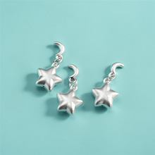 S999足银3D硬银配件星月挂件韩版ins风水晶手链项链五角星吊坠