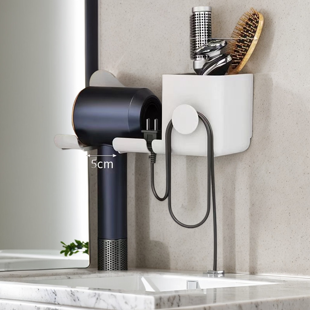 Bathroom Hair Dryer Storage Rack, Wall-Mounted Hair Dryer Holder, Wall-Mounted Bathroom Storage