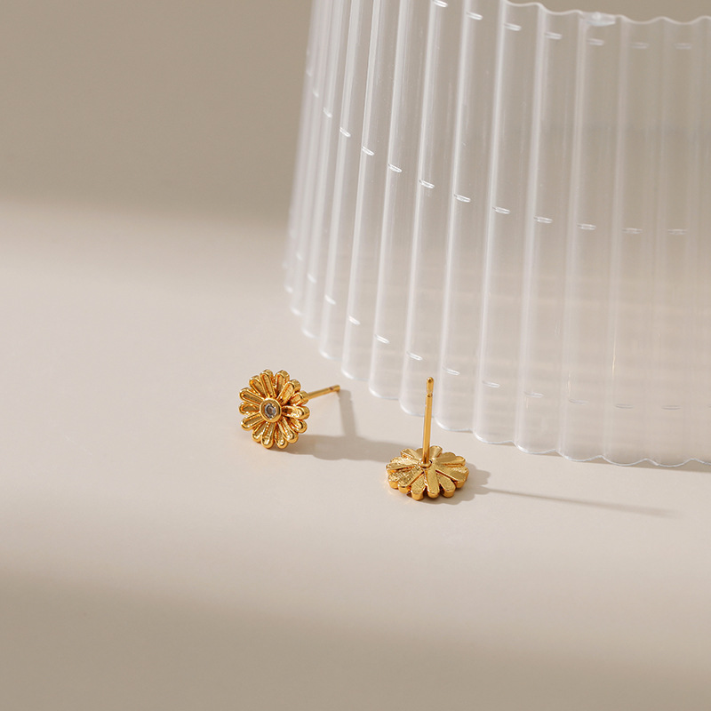 Geometrische Blume Kreative Ohrringe Kupfer Einfache Zirkonohrringe Großhandel display picture 2