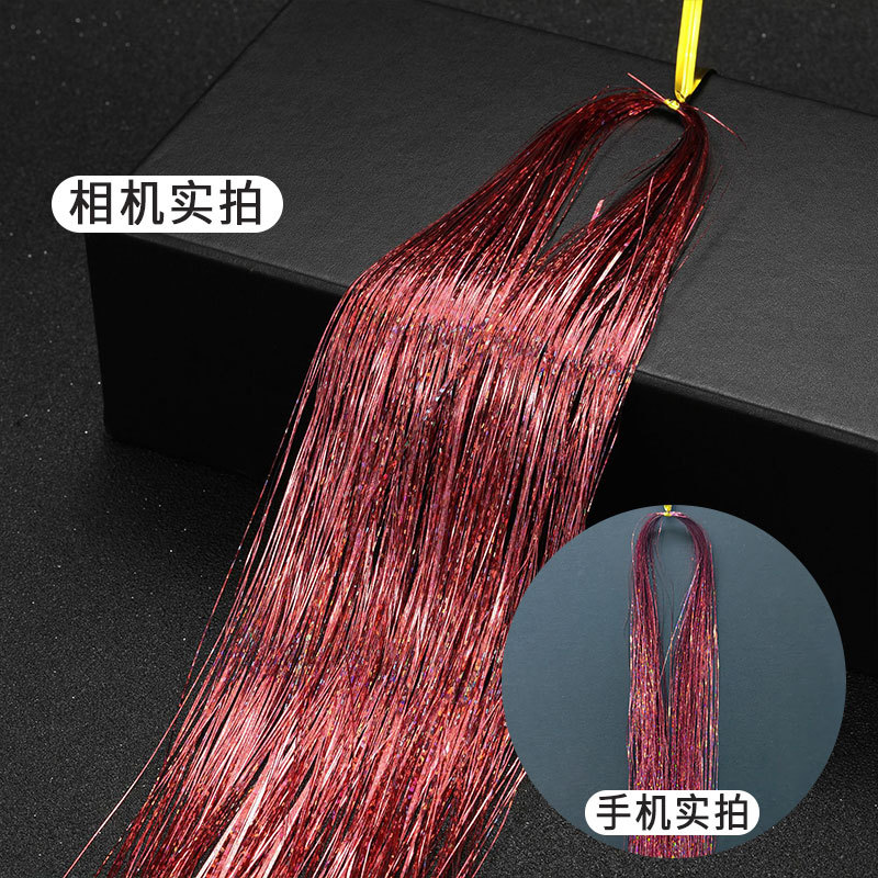 Amazon caliente tinselhair láser de alambre de oro brillante hilo de metal colorido sin costuras fábrica de fuente de cabello