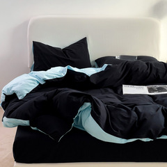 Nordic style minimalist color-block 100% cotton four-piece set black and blue contrasting simple comfort sheet set dorm three-piece set
