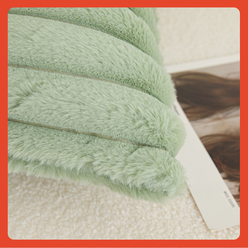 ✅ Amazon's Same Style Rabbit Fur Vertical Stripe Throw Pillow for Autumn and Winter Home Decor, Sofa Cushion, Bedroom Lumbar Support