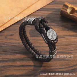 跨境新款双层皮革绳手链diy刻字uv图片男女通用纪念日礼物
