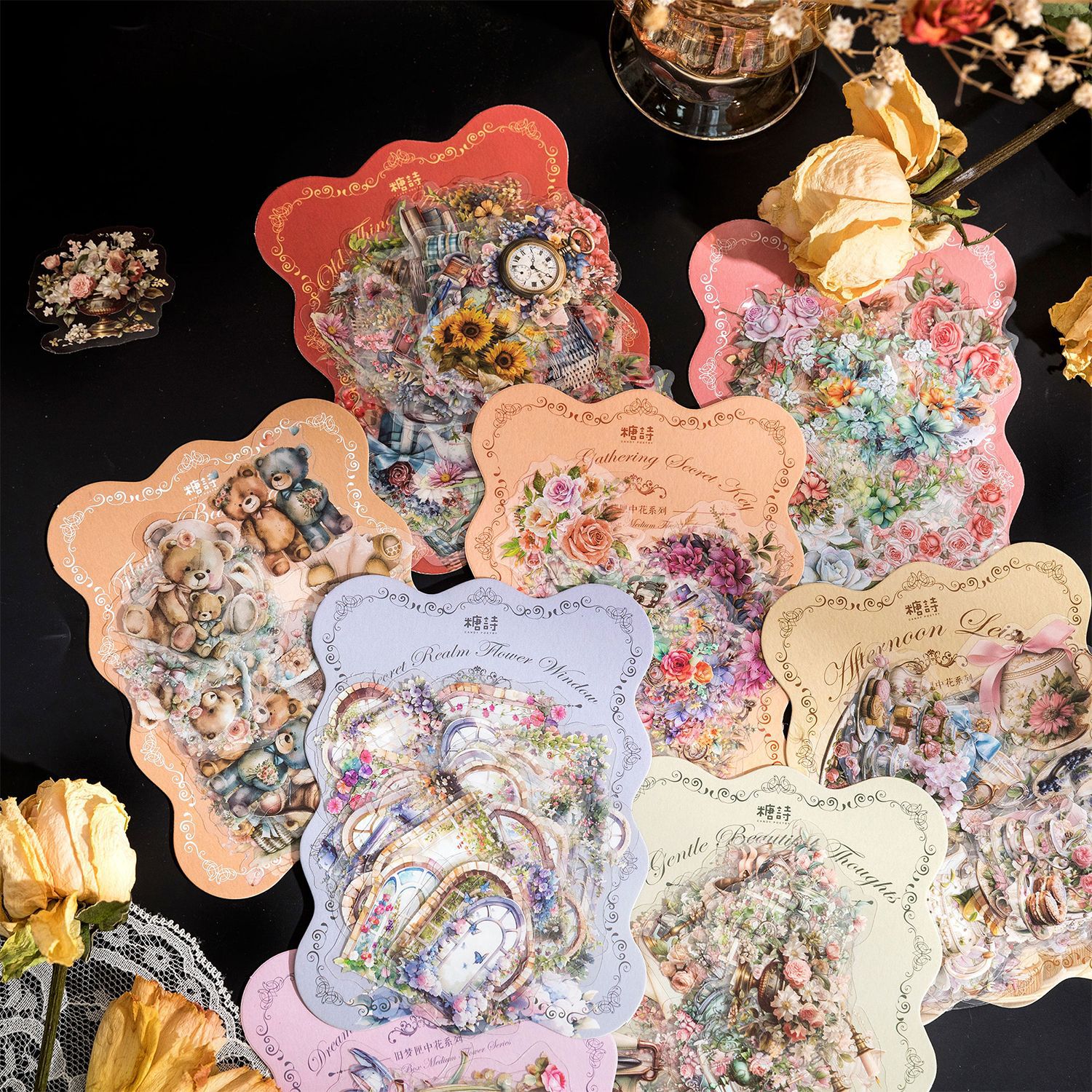 Tangshi paquete pegatina para mascotas viejo sueño caja flor serie vintage Collage material diario 40 unidades en 8 tipos