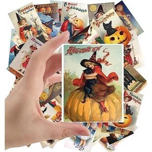 Vintage Halloween Postcard 24Pcs Cross-Border Retro Halloween Witch Pumpkin Postcard